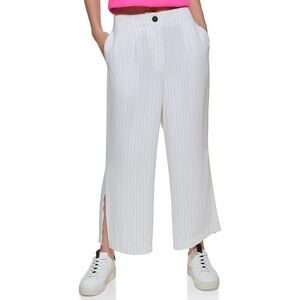 DKNY Cropped Wide-Leg Pants with Side Slit White with Black Stripes Size 2